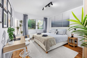 EDLER WOHNRAUM Noble Stadtoase mit Boxspringbett, Kaffeevollautomat, Lift & Parkplatz